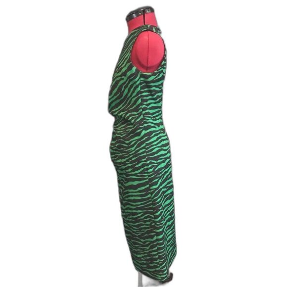 Parosh Dress Women’s Size Small Green Zebra Print Sleeveless Sheath MIDI - Picture 5 of 11